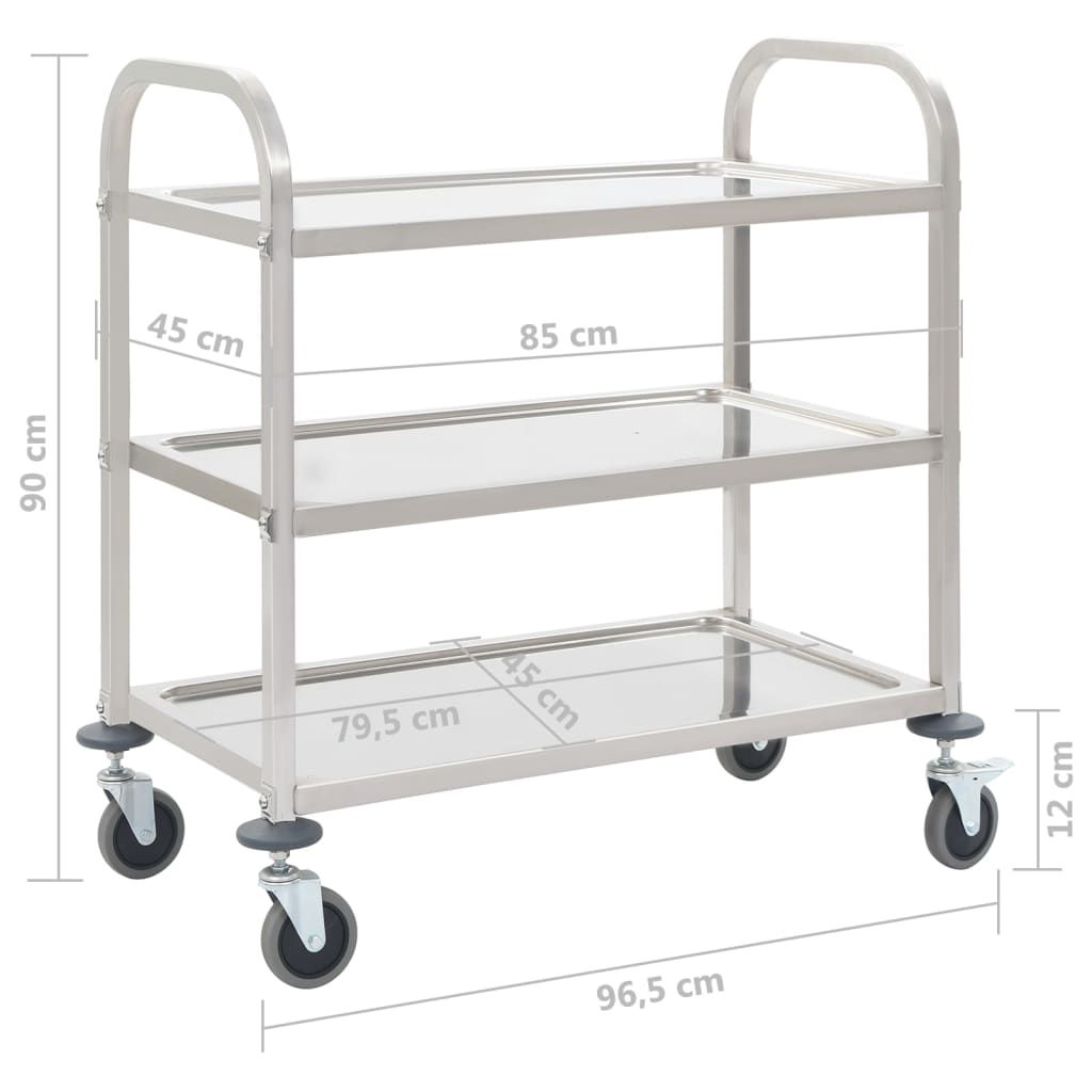 vidaXL 3-Tier Kitchen Trolley 95x45x83.5 cm Stainless Steel