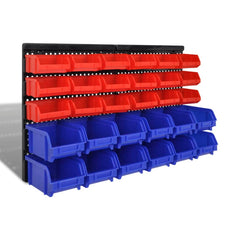 vidaXL Wall Mounted Garage Plastic Storage Bin Set 30 pcs Blue & Red