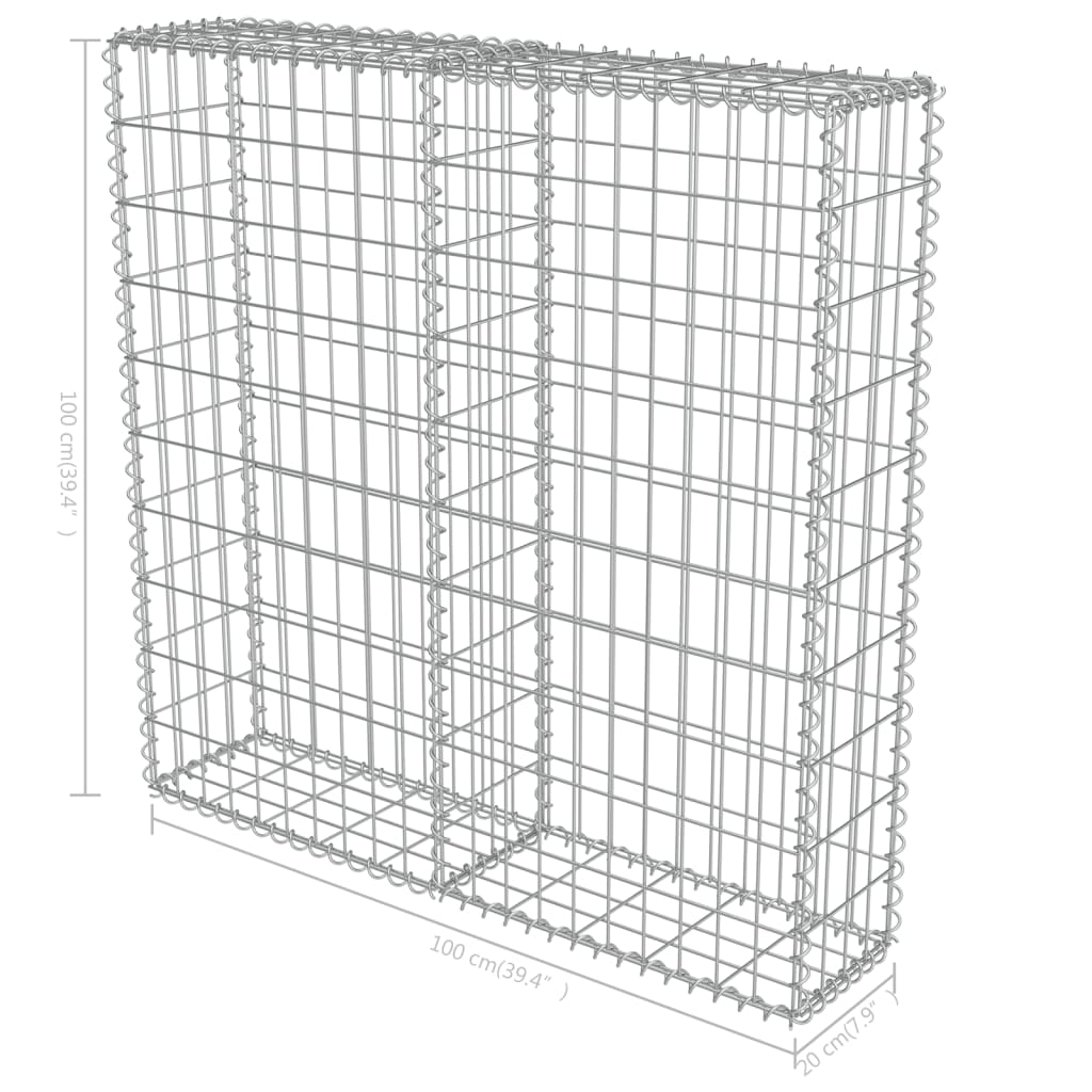vidaXL Gabion Wall with Covers Galvanised Steel 100x20x100 cm