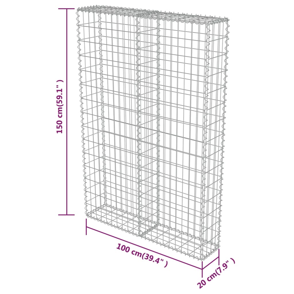 vidaXL Gabion Wall with Covers Galvanised Steel 100x20x100 cm