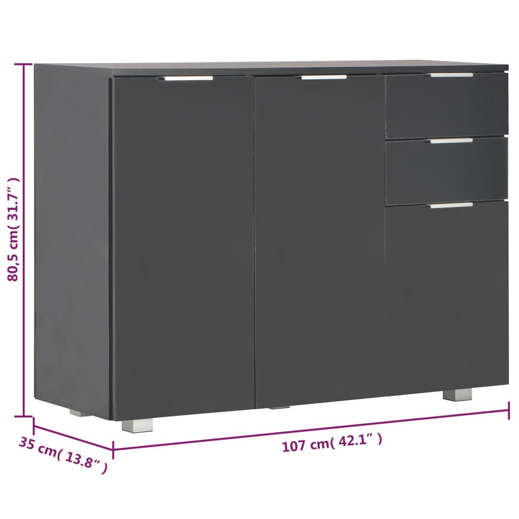 vidaXL Sideboard High Gloss Black 107x35x80.5 cm