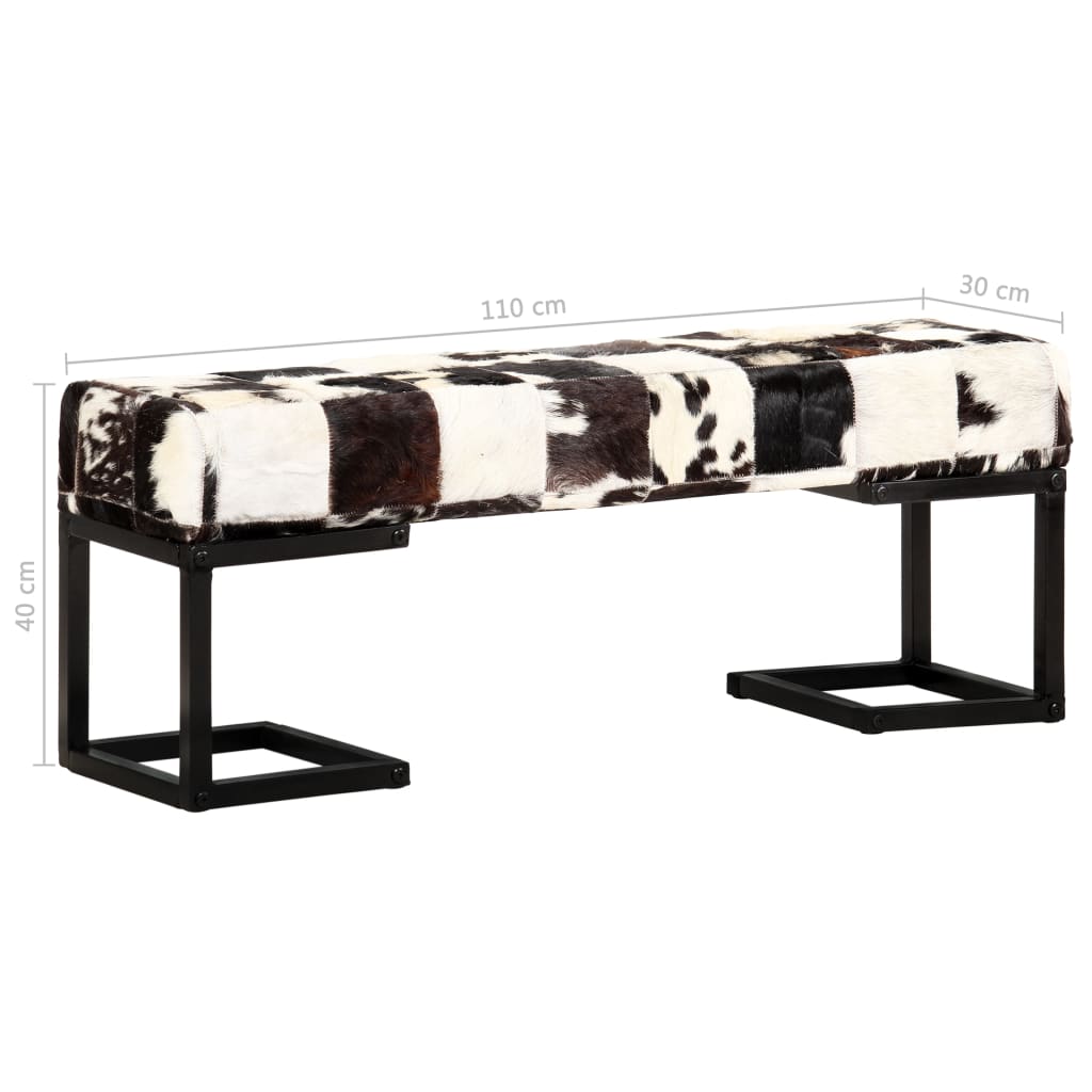 vidaXL Bench 110 cm Black Patchwork Genuine Goat Leather