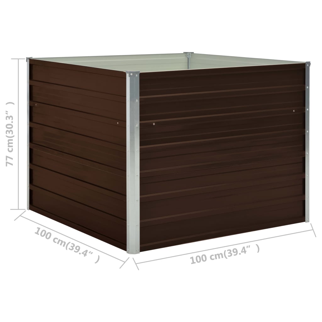 vidaXL Raised Garden Bed Brown 100x100x77 cm Galvanised Steel