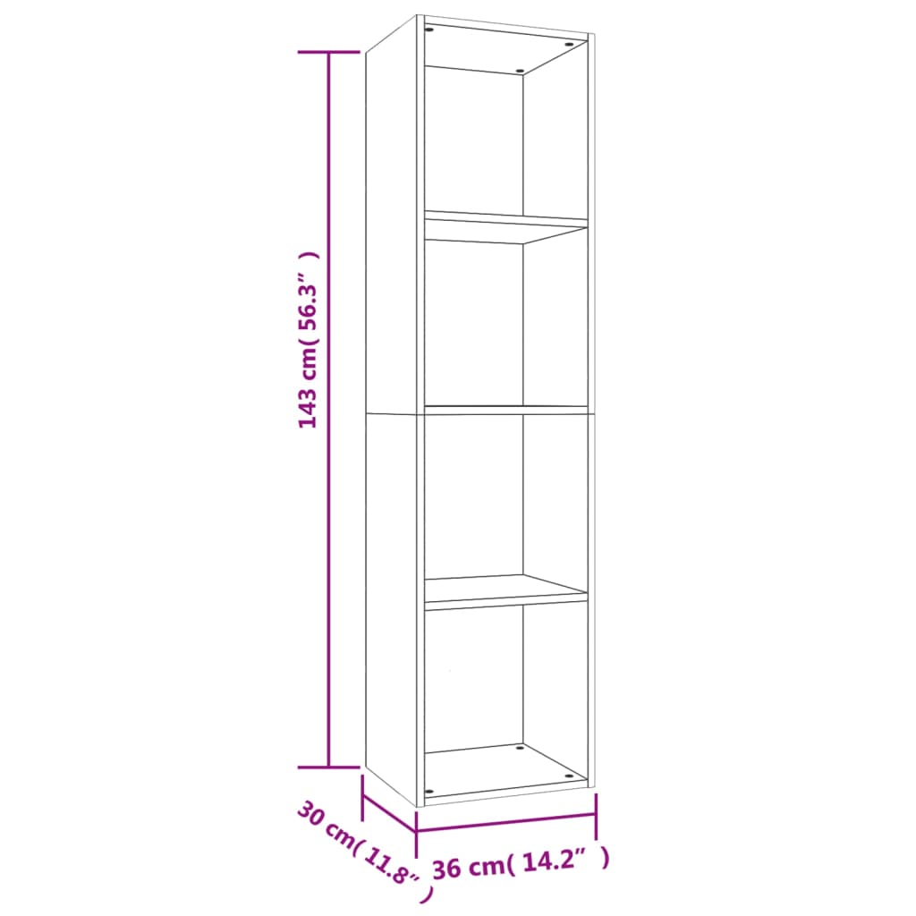 vidaXL Book Cabinet/TV Cabinet Black 36x30x143 cm Engineered Wood