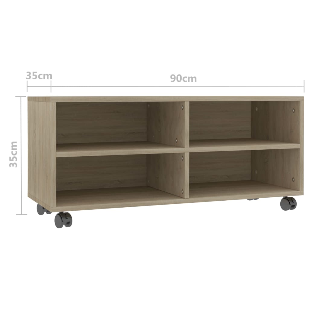 vidaXL TV Cabinet with Castors Black 90x35x35 cm Engineered Wood