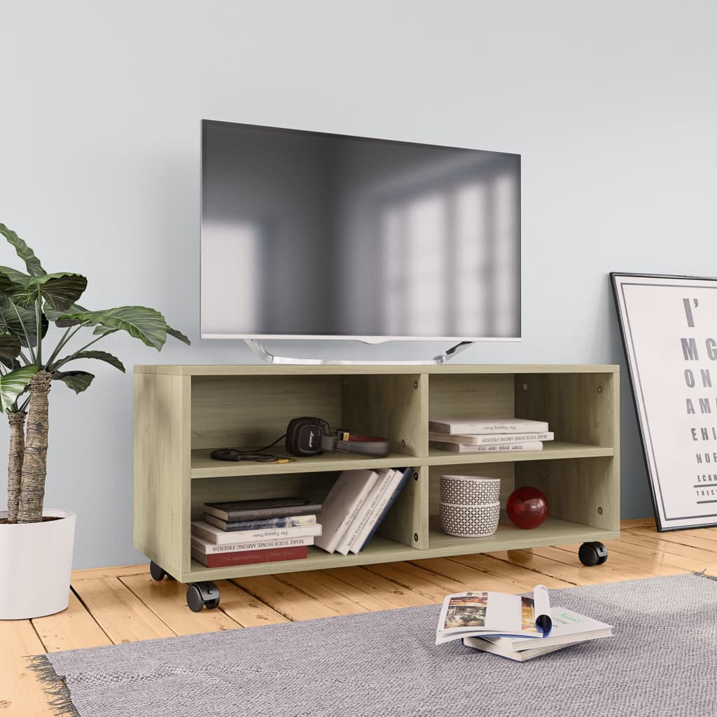 vidaXL TV Cabinet with Castors Black 90x35x35 cm Engineered Wood