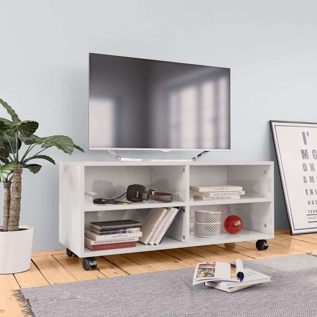 vidaXL TV Cabinet with Castors Black 90x35x35 cm Engineered Wood