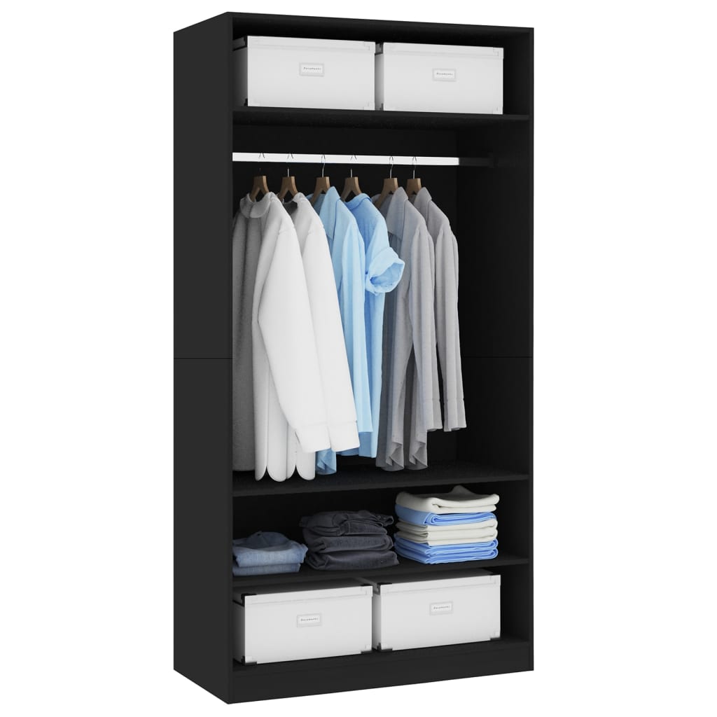 vidaXL Wardrobe Black 100x50x200 cm Engineered Wood