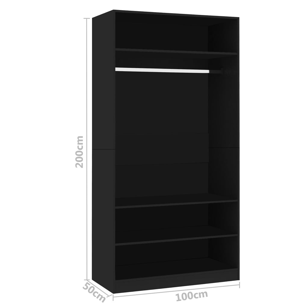 vidaXL Wardrobe Black 100x50x200 cm Engineered Wood