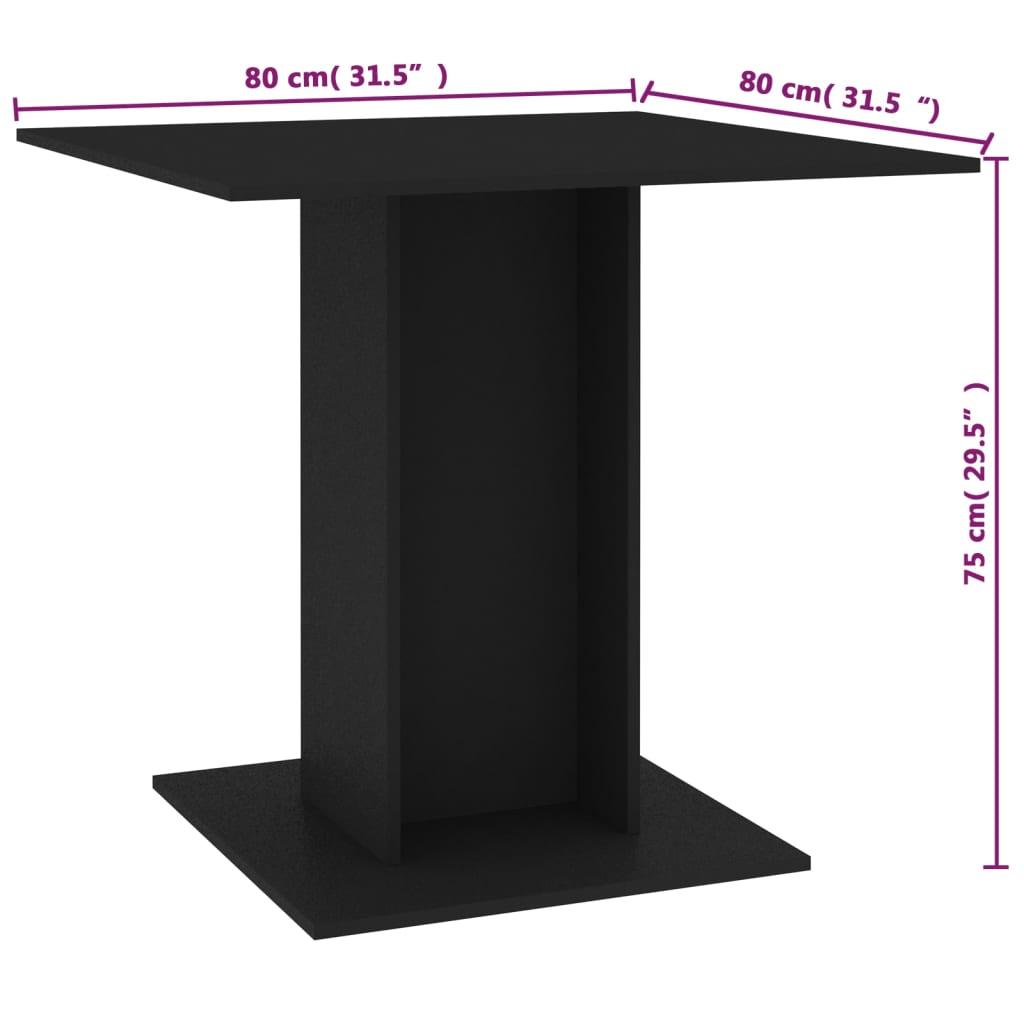 vidaXL Dining Table Black 80x80x75 cm Engineered Wood