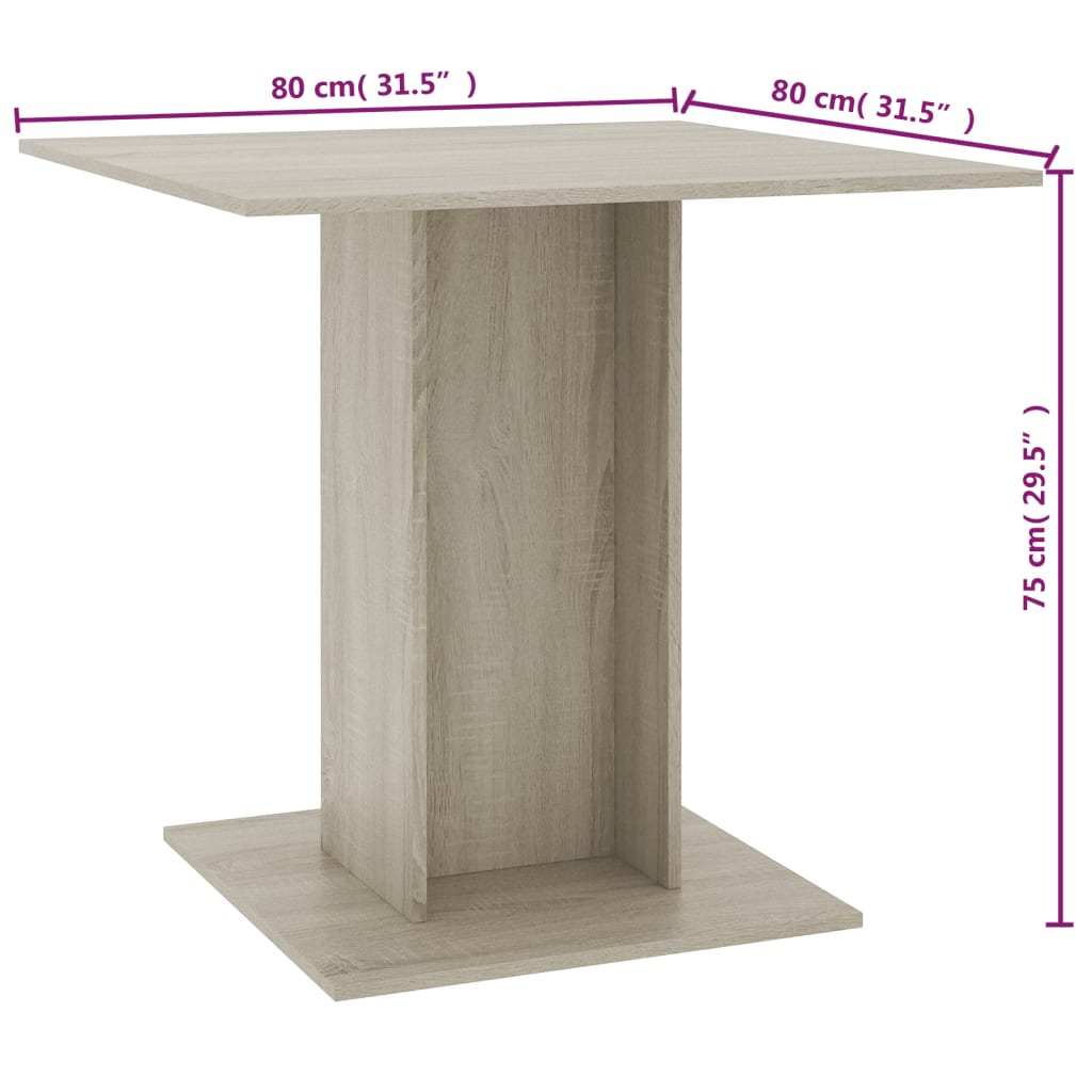 vidaXL Dining Table Black 80x80x75 cm Engineered Wood