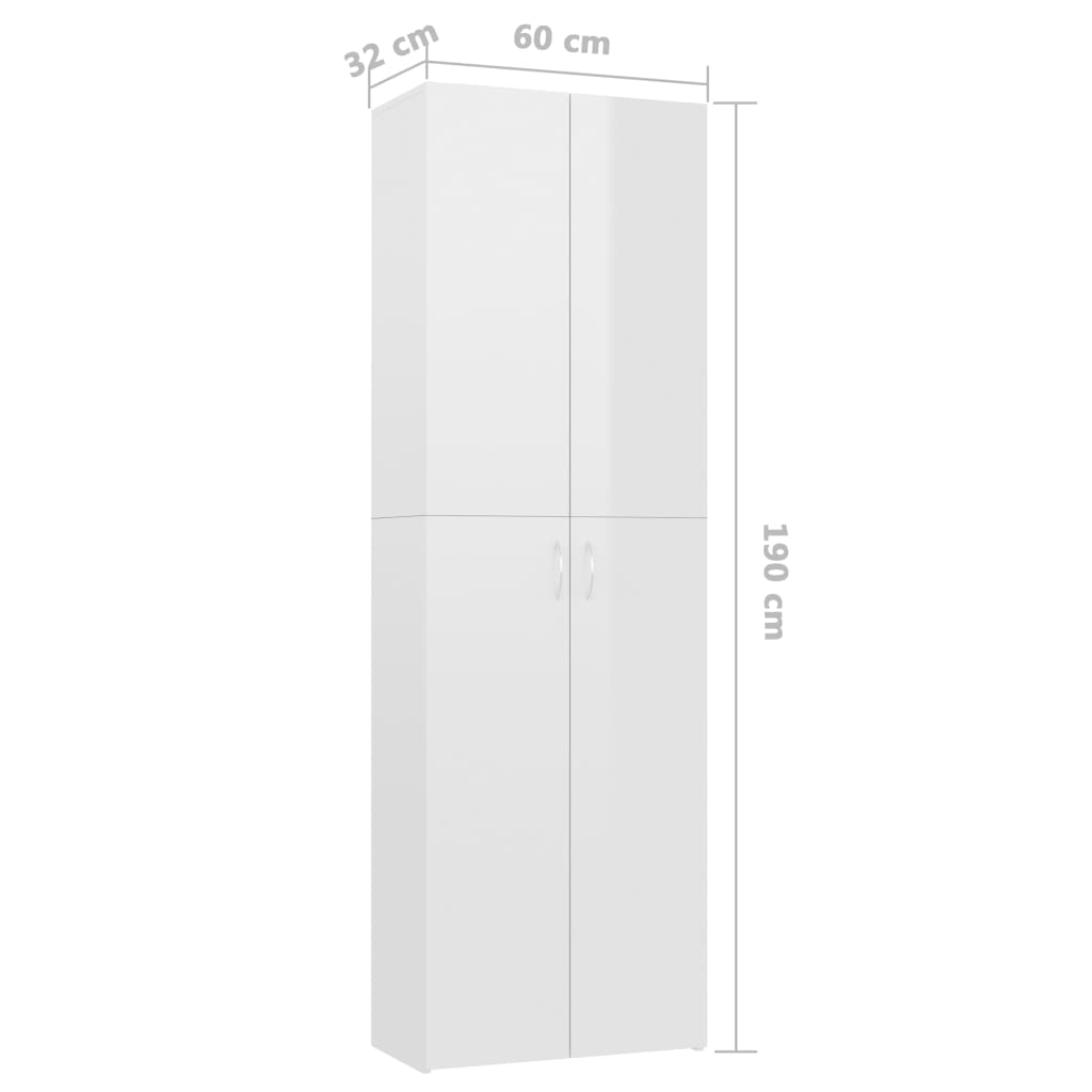 vidaXL Office Cabinet High Gloss White 60x32x190 cm Engineered Wood