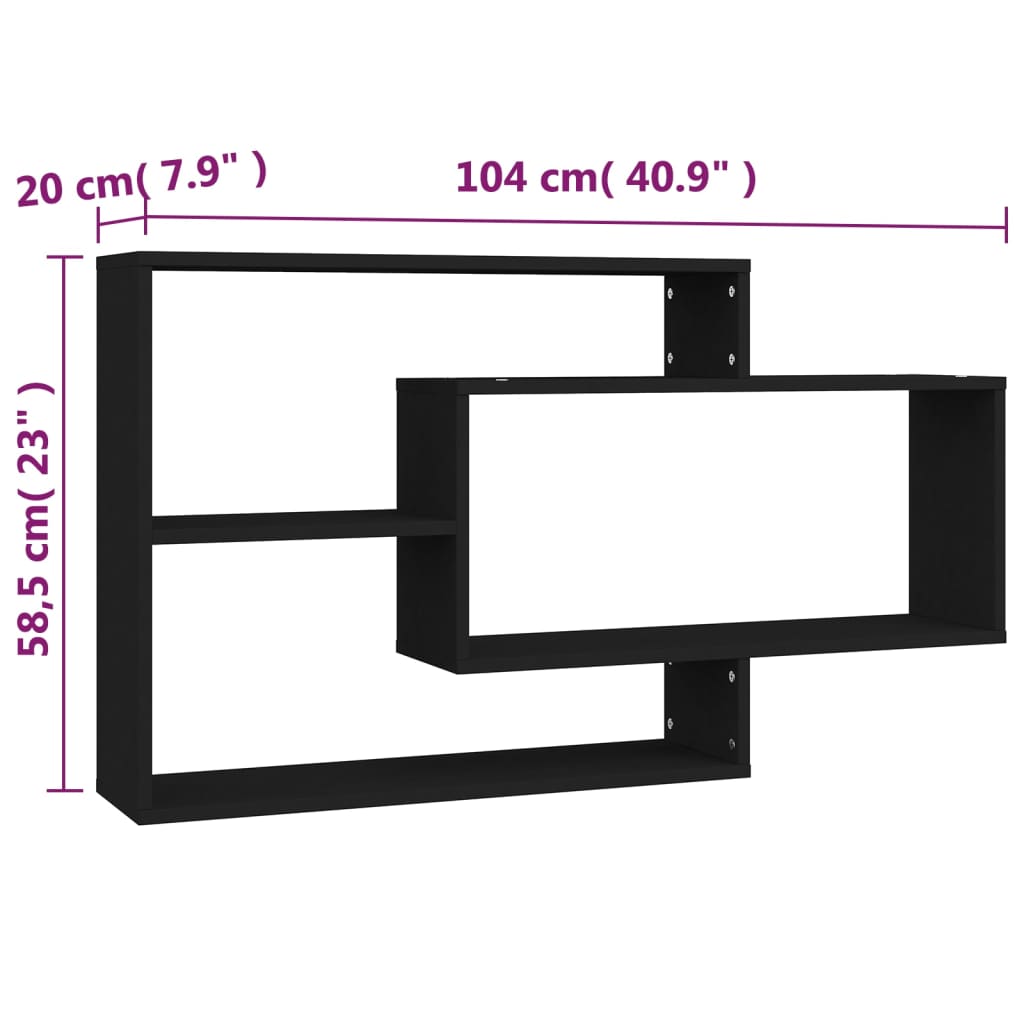 vidaXL Wall Shelf Black 104x20x58.5 cm Engineered Wood