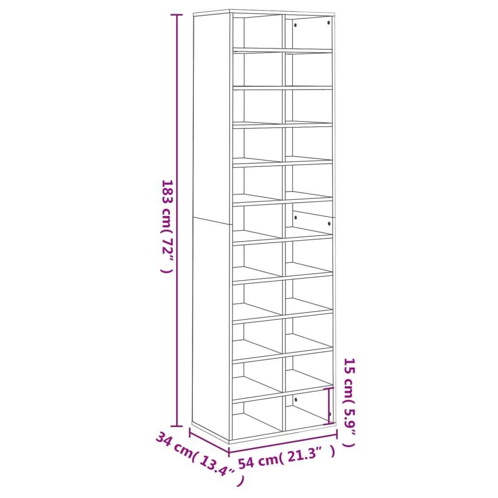 vidaXL Shoe Cabinet Black 54x34x183 cm Engineered Wood