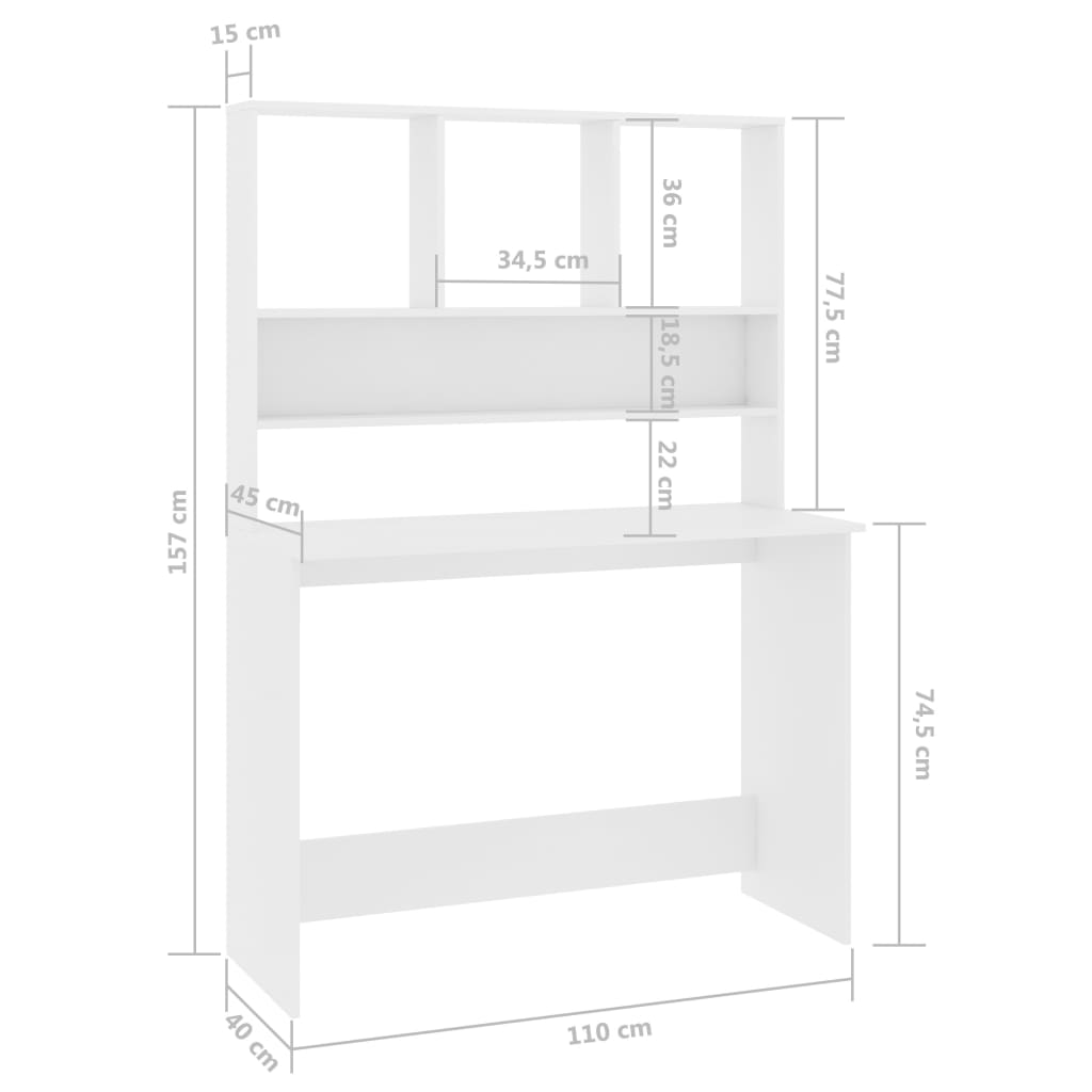 vidaXL Desk with Shelf Black 110x45x157 cm Engineered Wood