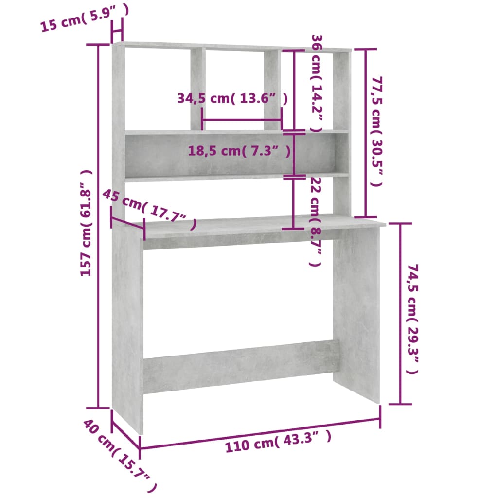 vidaXL Desk with Shelf Black 110x45x157 cm Engineered Wood