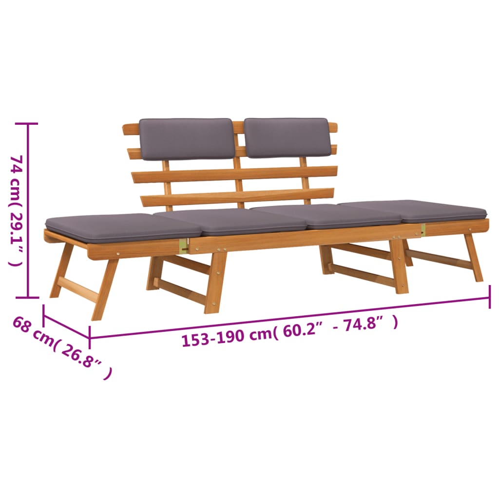 vidaXL 2-in-1 Garden Daybed with Cushion 190 cm Solid Acacia Wood