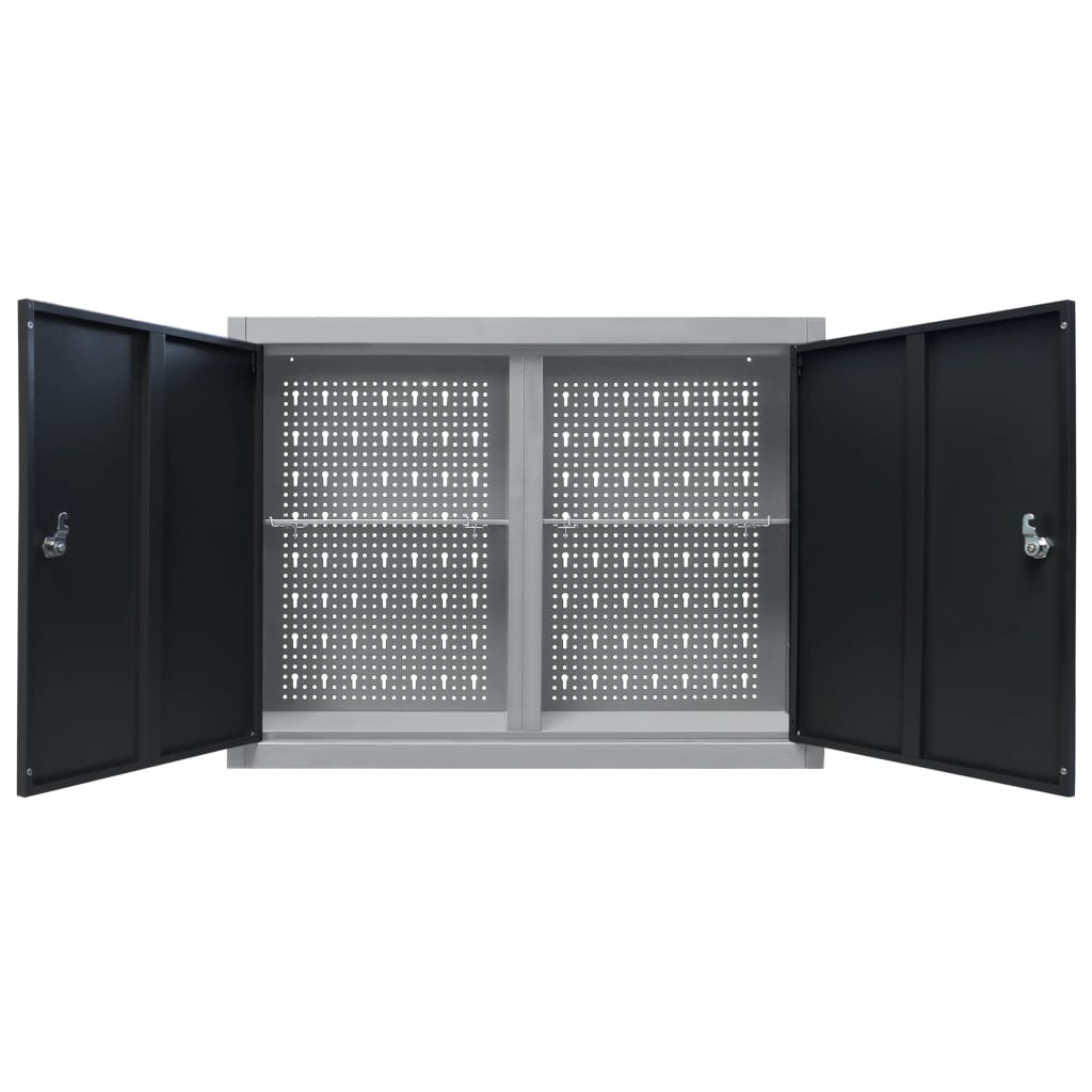 vidaXL Wall Mounted Tool Cabinet Industrial Style Metal Grey and Black