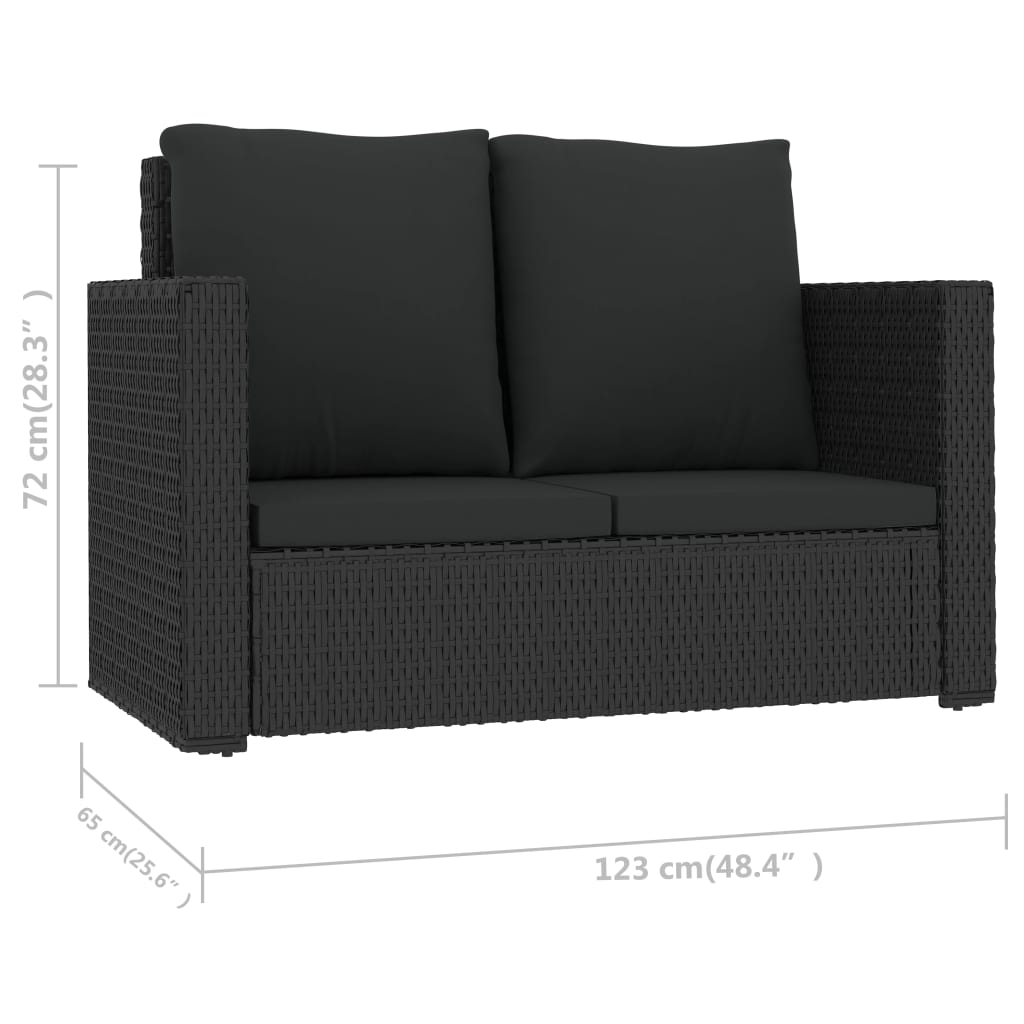 vidaXL 2 Piece Garden Lounge Set with Cushions Poly Rattan Black