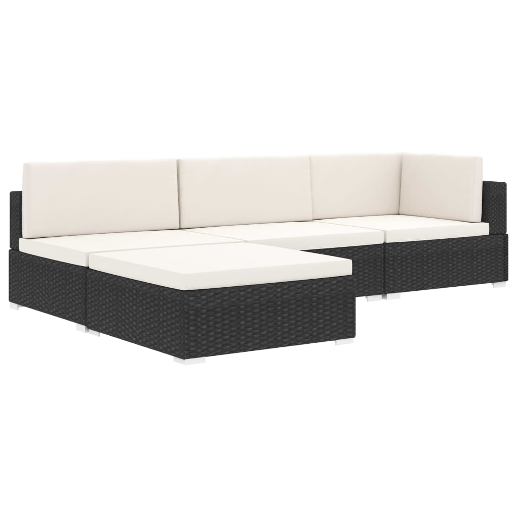 vidaXL Sectional Footrest 1 pc with Cushion Poly Rattan Black