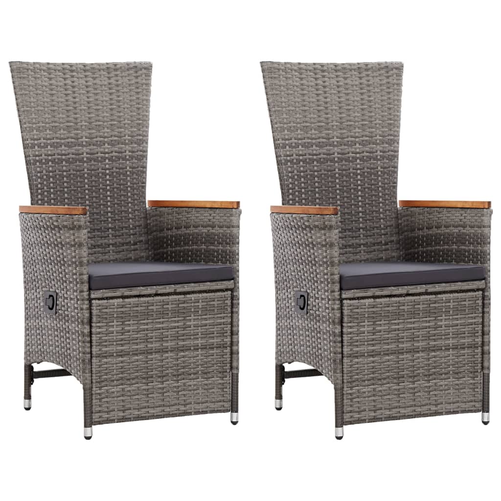 vidaXL Reclining Garden Chairs 2 pcs with Cushions Poly Rattan Grey