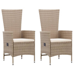 vidaXL Outdoor Chairs 2 pcs with Cushions Poly Rattan Beige