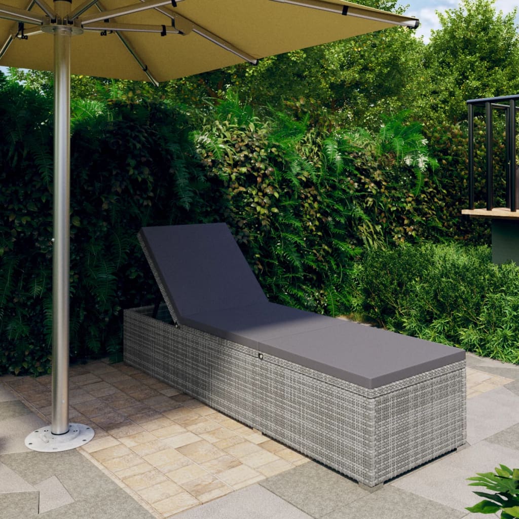 vidaXL Sun Lounger with Cushion Poly Rattan Black