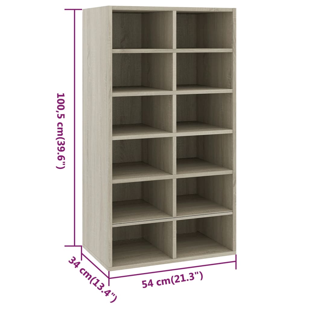 vidaXL Shoe Rack Sonoma Oak 54x34x100.5 cm Engineered Wood