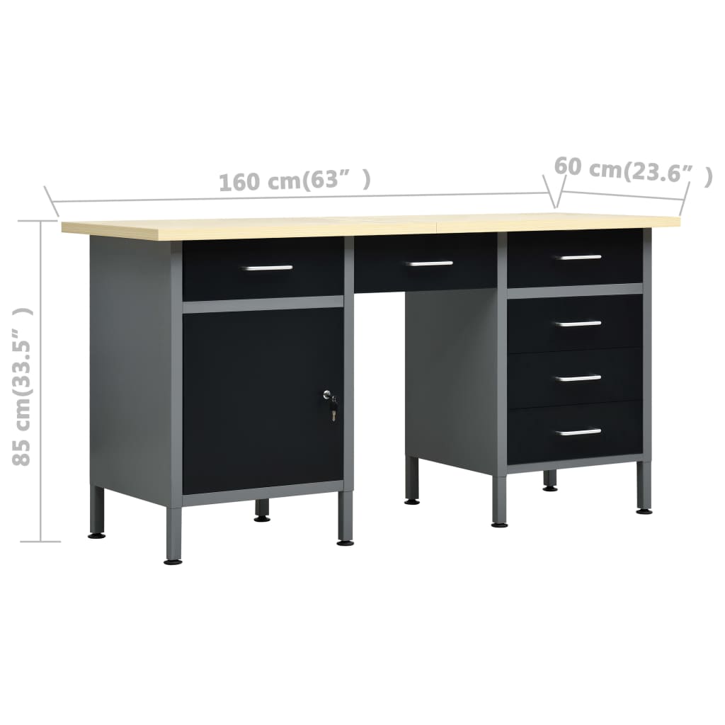 vidaXL Workbench Black 160x60x85 cm Steel