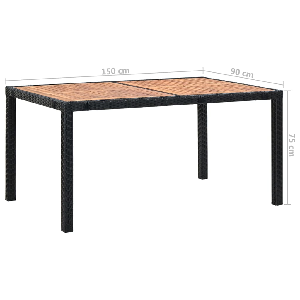 vidaXL 7 Piece Outdoor Dining Set Poly Rattan Acacia Wood Black