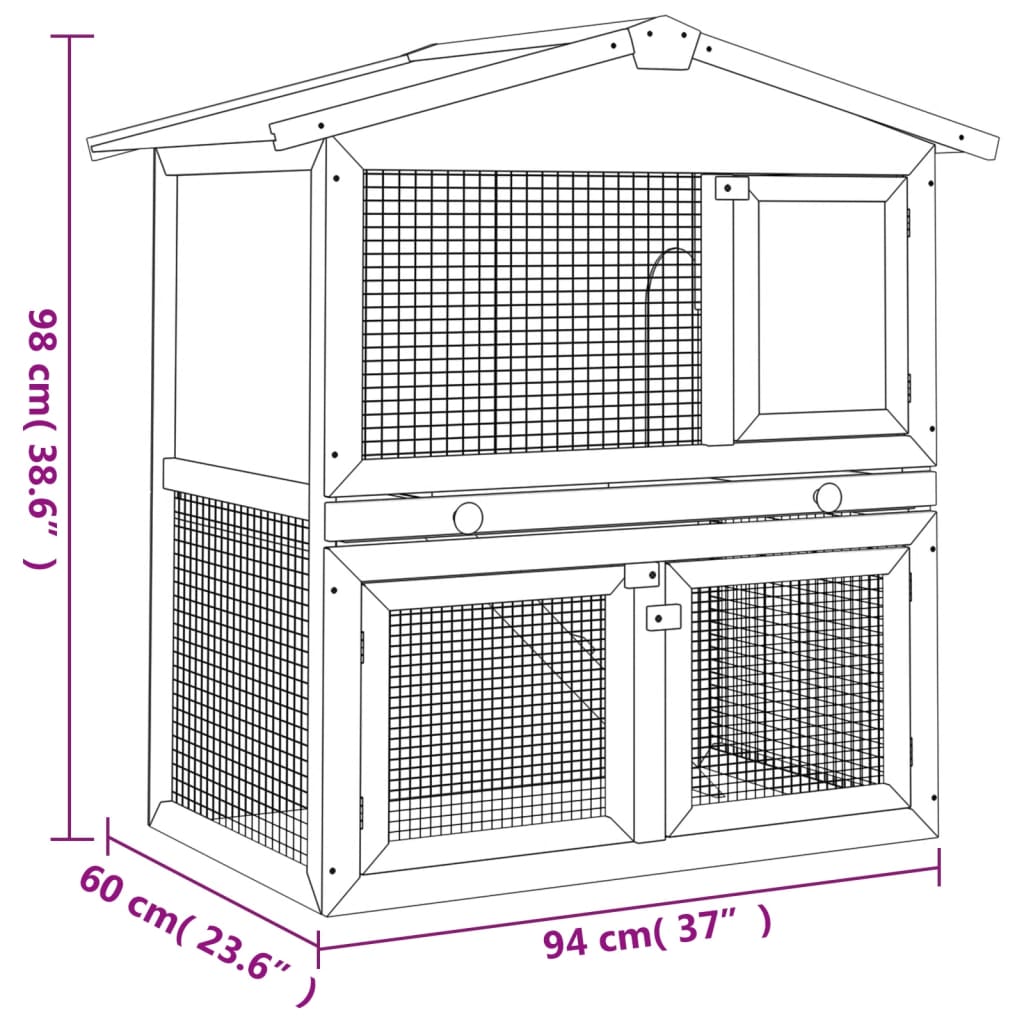 vidaXL Outdoor Rabbit Hutch 3 Doors Brown Wood