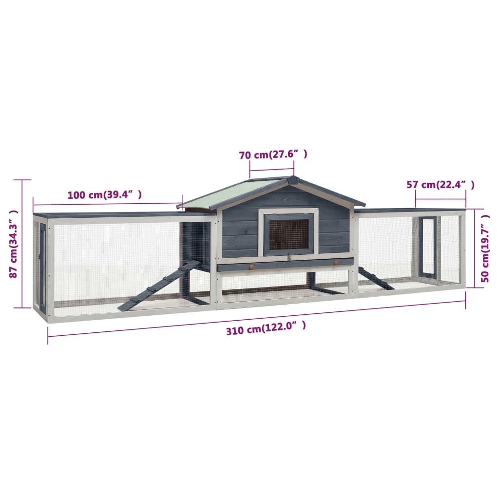 vidaXL Rabbit Hutch Mocha 310x70x87 cm Solid Pine & Fir Wood