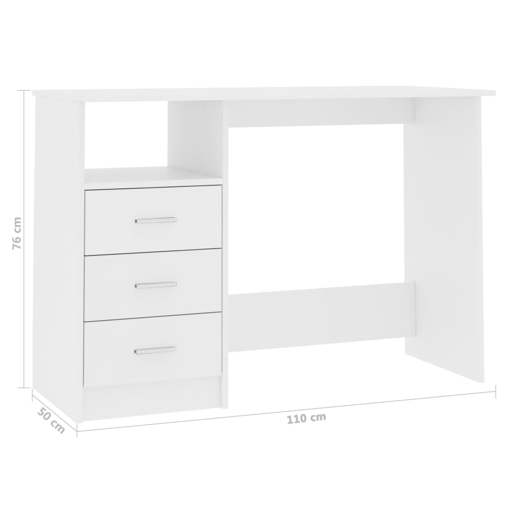 vidaXL Desk with Drawers Black 110x50x76 cm Engineered Wood