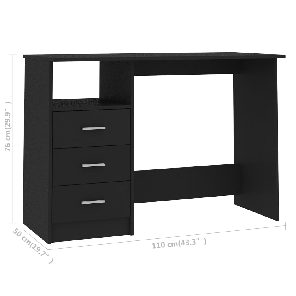 vidaXL Desk with Drawers Black 110x50x76 cm Engineered Wood