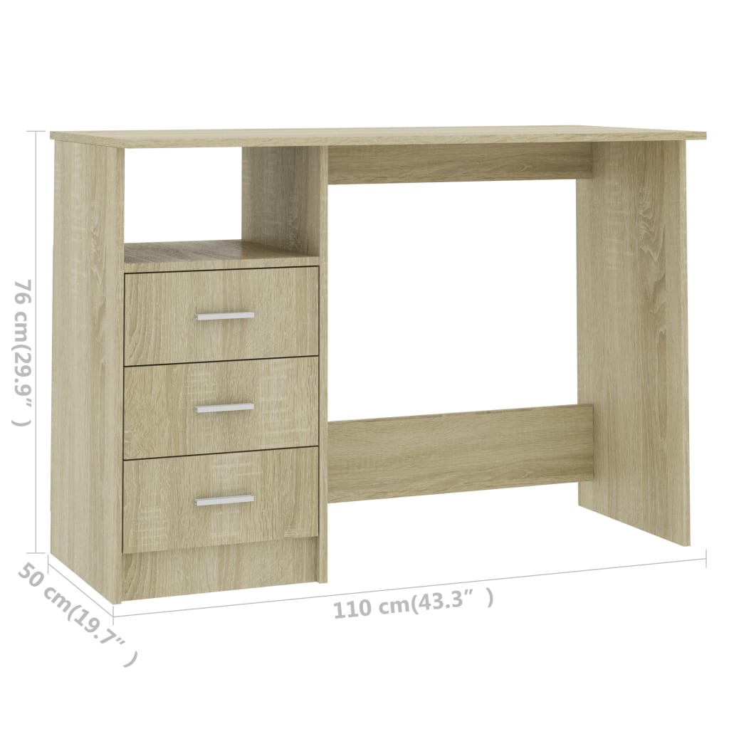 vidaXL Desk with Drawers Black 110x50x76 cm Engineered Wood