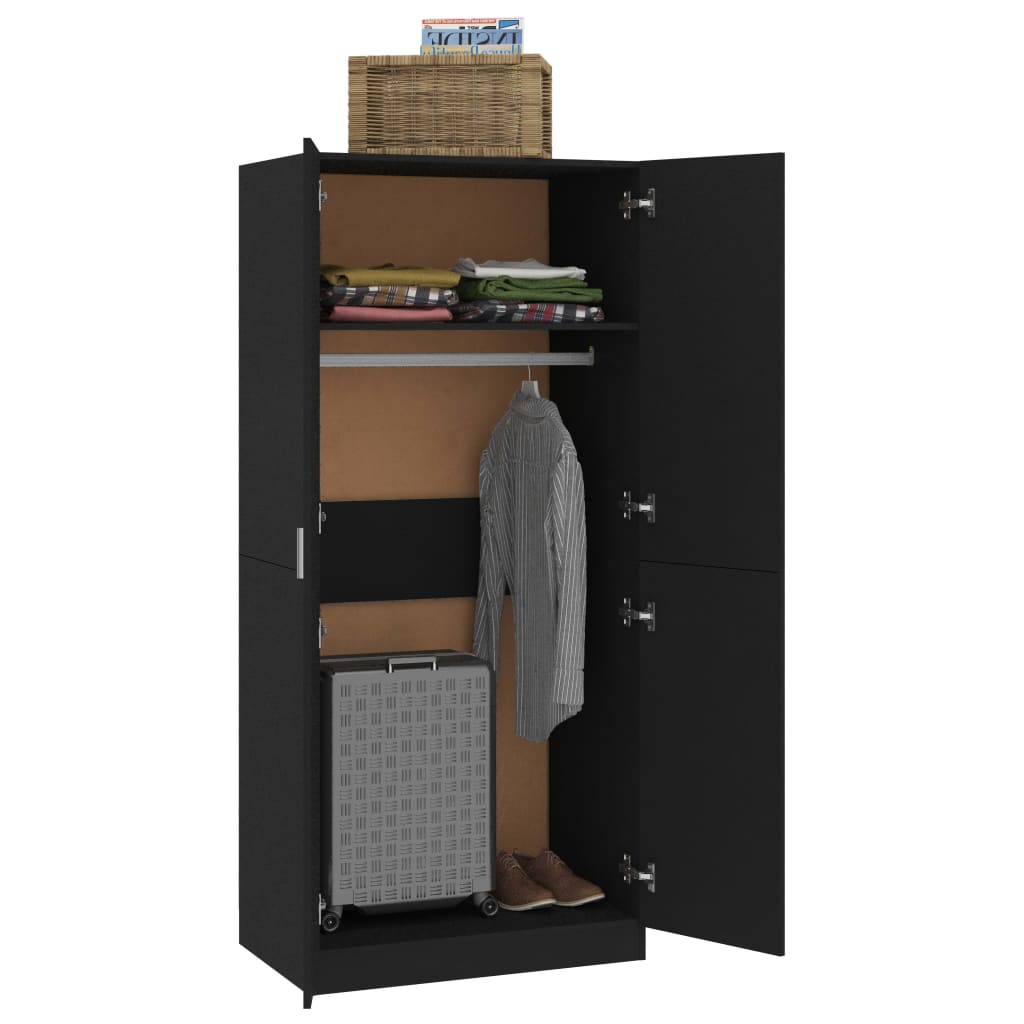 vidaXL Wardrobe Black 90x52x200 cm Engineered Wood