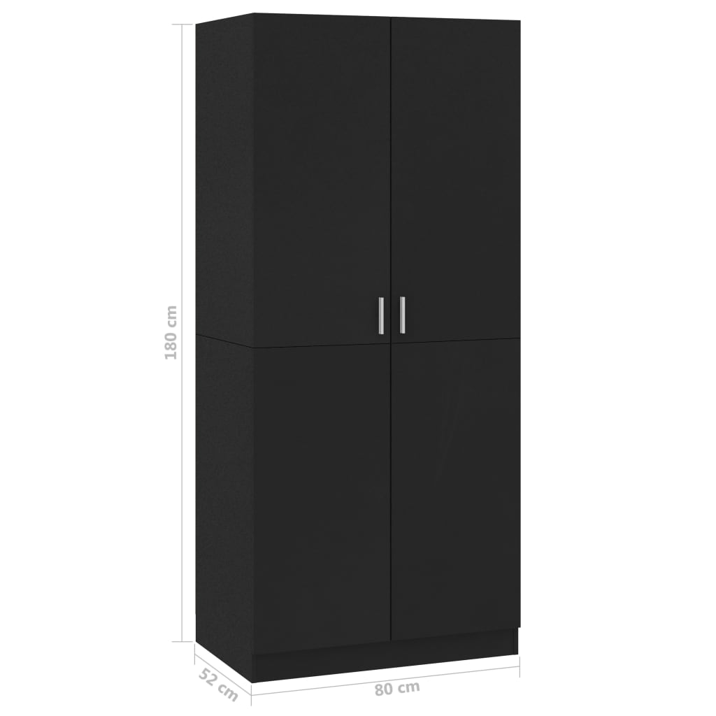 vidaXL Wardrobe Black 90x52x200 cm Engineered Wood