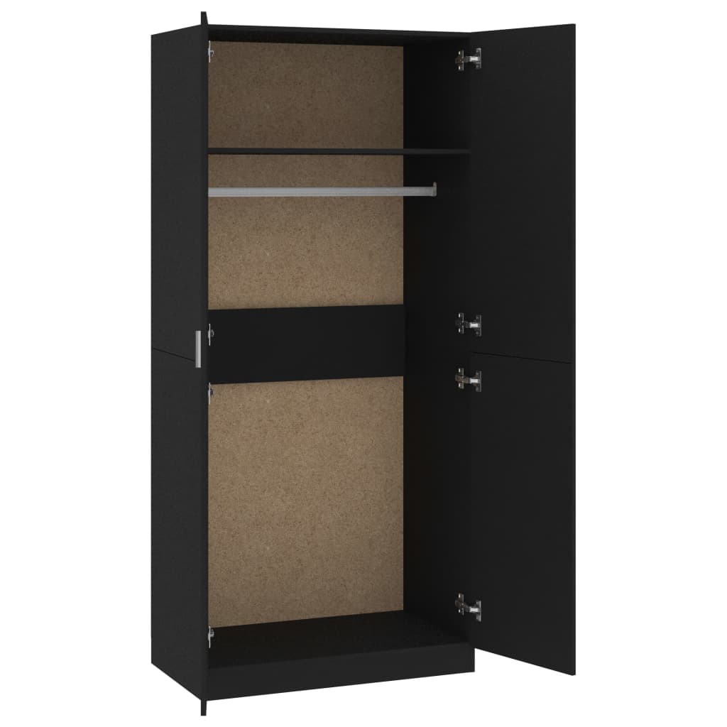 vidaXL Wardrobe Black 90x52x200 cm Engineered Wood