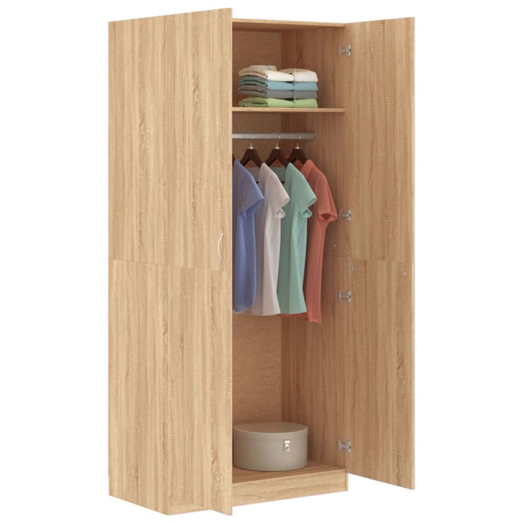 vidaXL Wardrobe Black 90x52x200 cm Engineered Wood