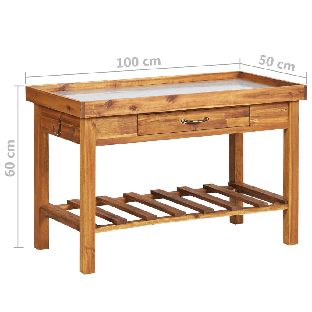 vidaXL Garden Work Bench with Zinc Top Solid Acacia Wood