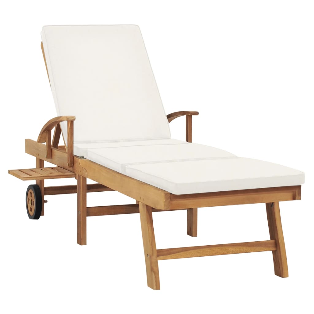 vidaXL Sun Lounger with Cushion Solid Teak Wood Blue