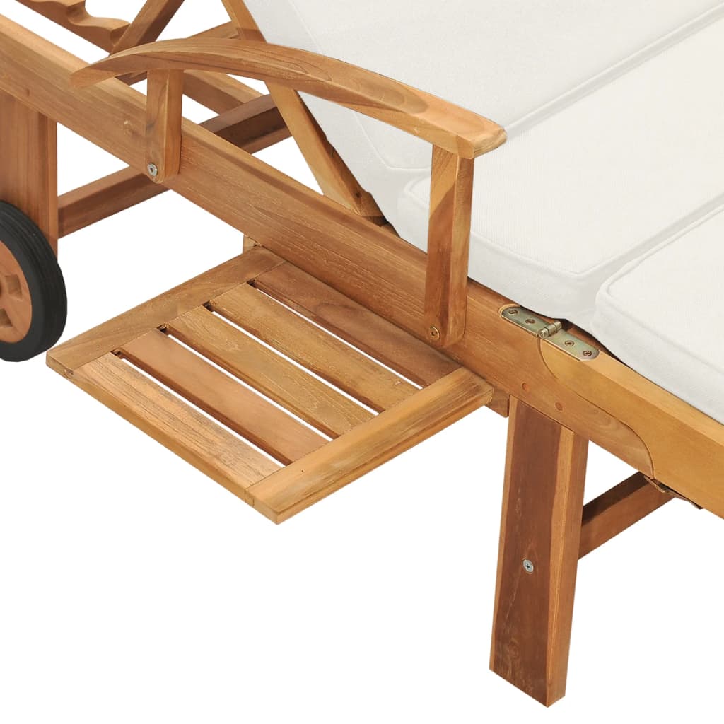 vidaXL Sun Lounger with Cushion Solid Teak Wood Blue