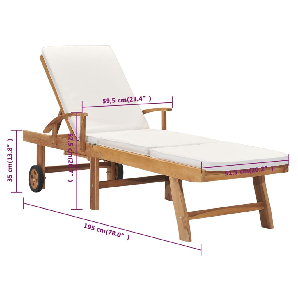 vidaXL Sun Lounger with Cushion Solid Teak Wood Blue