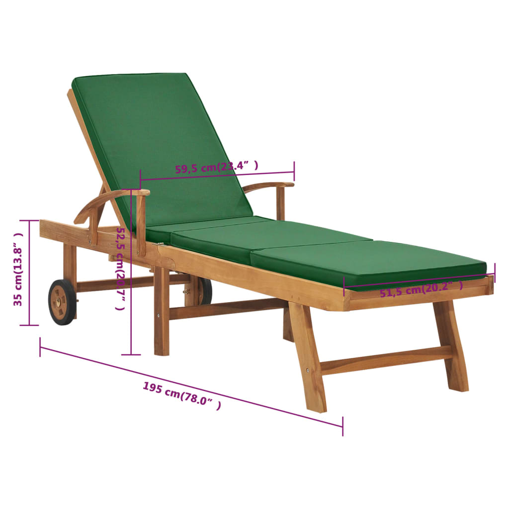 vidaXL Sun Lounger with Cushion Solid Teak Wood Blue