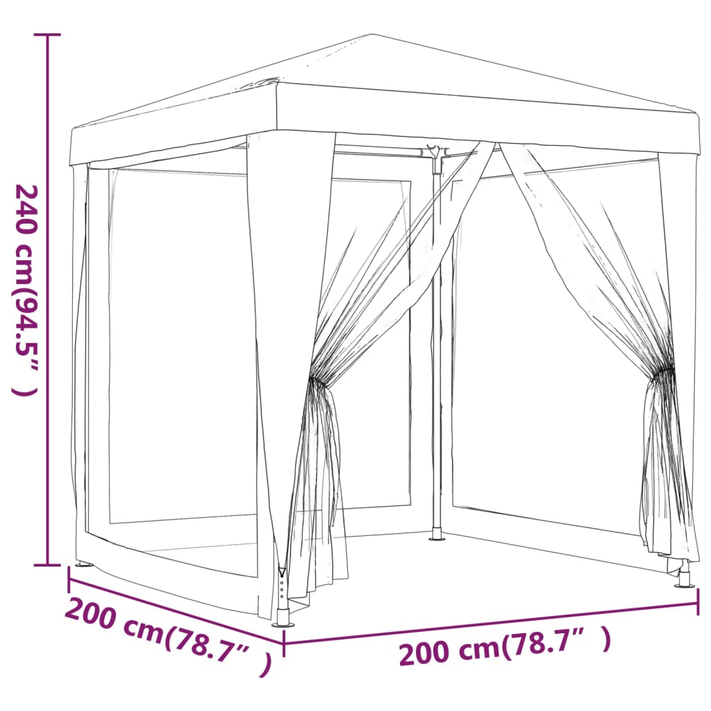 vidaXL Party Tent with 4 Mesh Sidewalls 2x2 m White