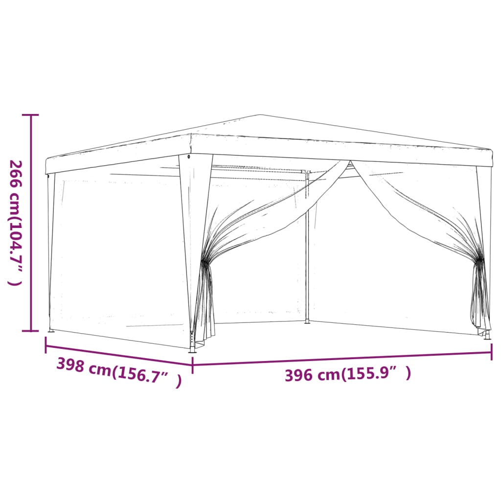 vidaXL Party Tent with 4 Mesh Sidewalls 4x9 m White