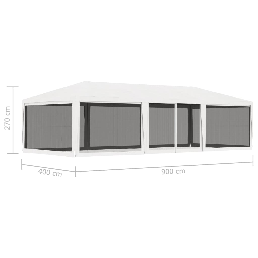 vidaXL Party Tent with 4 Mesh Sidewalls 4x9 m White