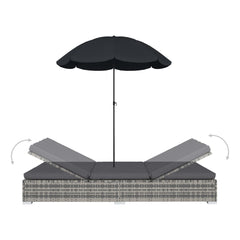 Outdoor Lounge Bed with Umbrella Poly Rattan