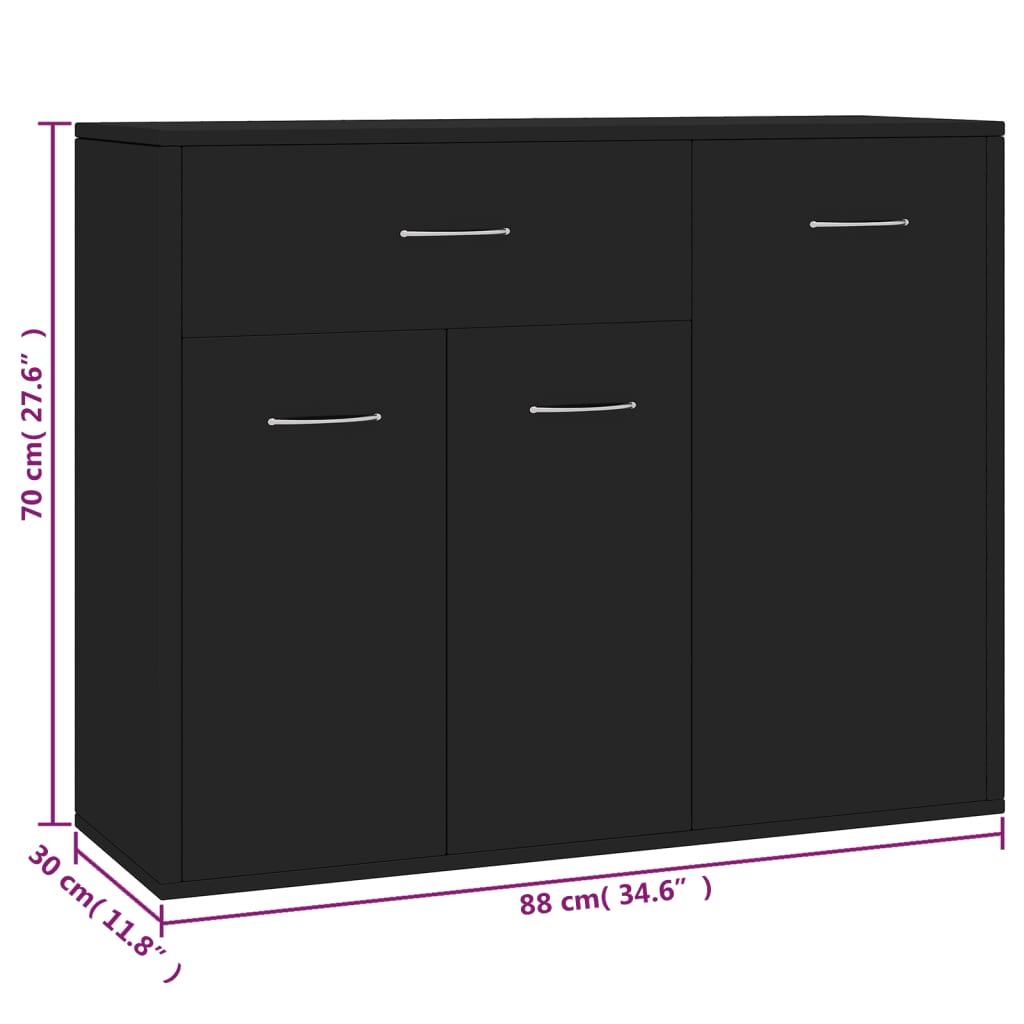 vidaXL Sideboard Black 88x30x70 cm Engineered Wood