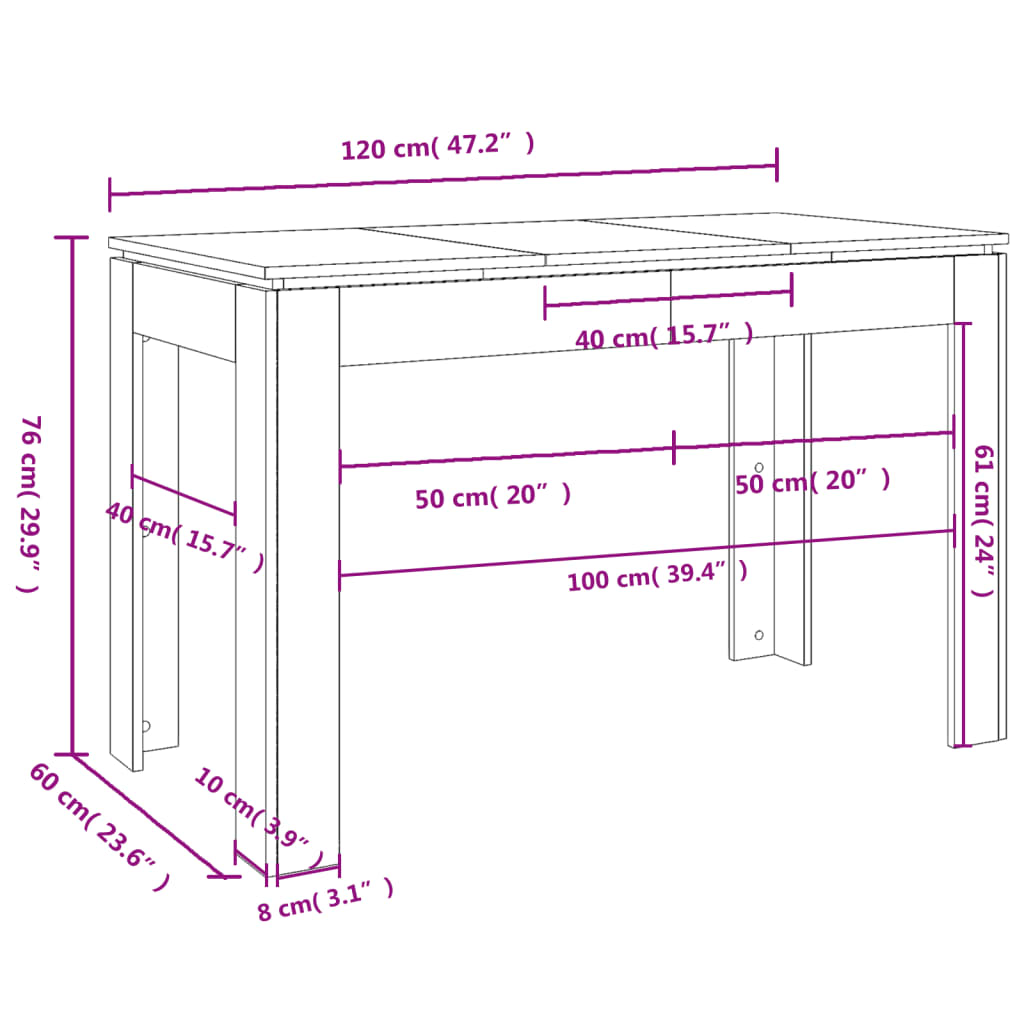 vidaXL Dining Table Black 120x60x76 cm Engineered Wood